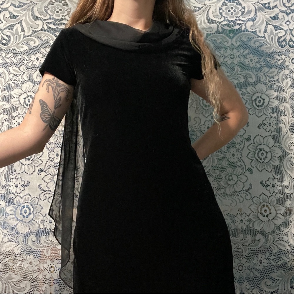 Social Circles Black Velvet Velour Chiffon Scarf Maxi Dress